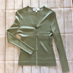 St. John Olive Green Ribbed Cardigan